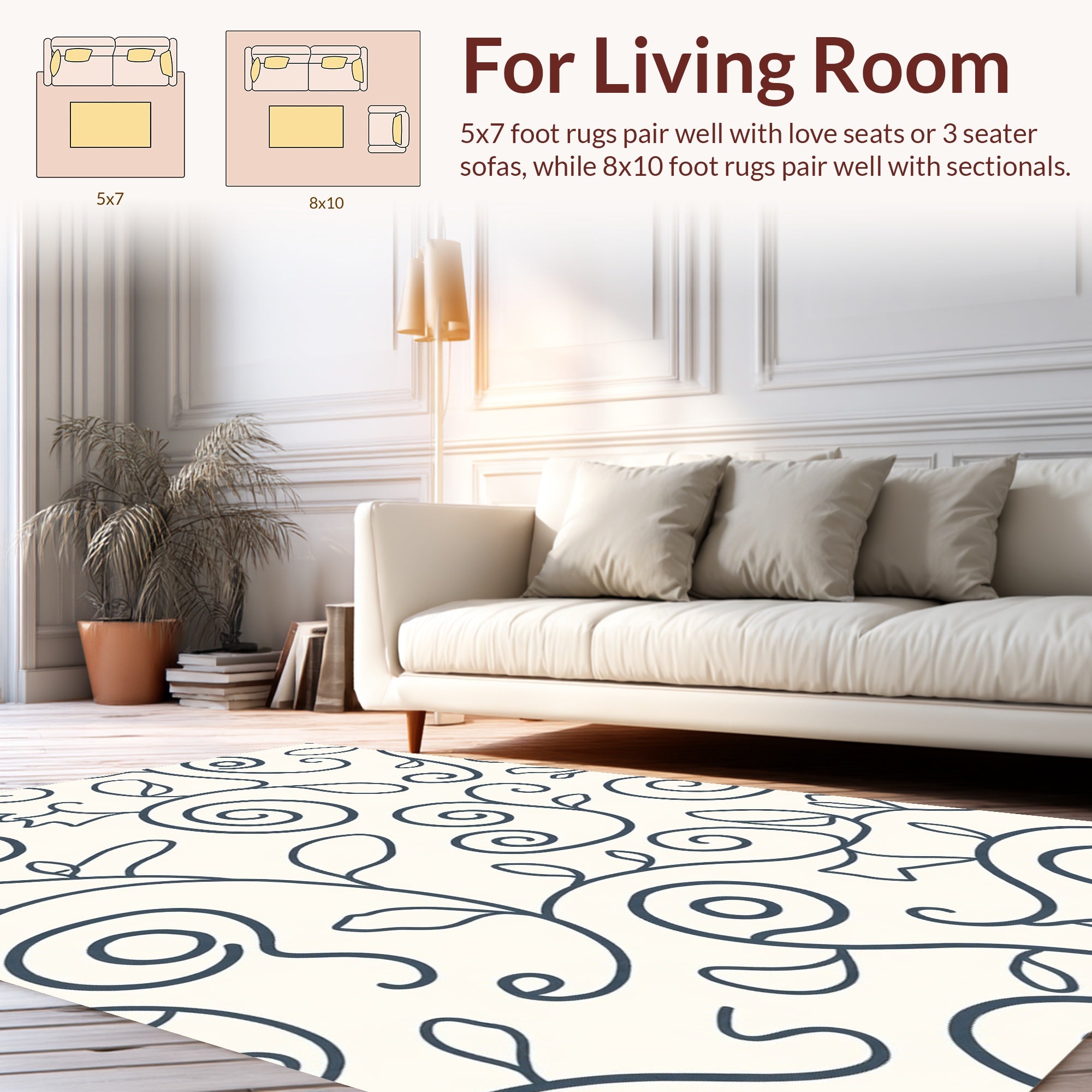 Swirling Vine Leaf Pattern Rug