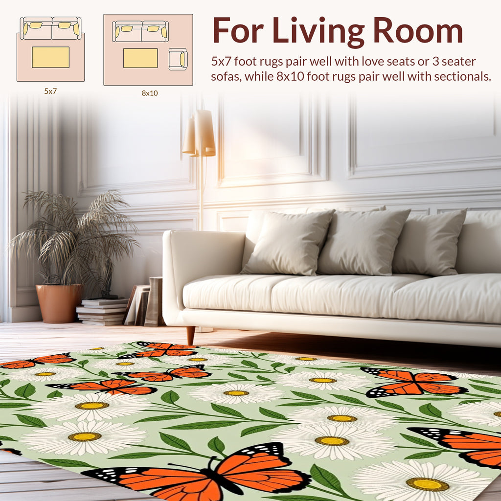 Orange Butterfly Daisy Floral Pattern Rug
