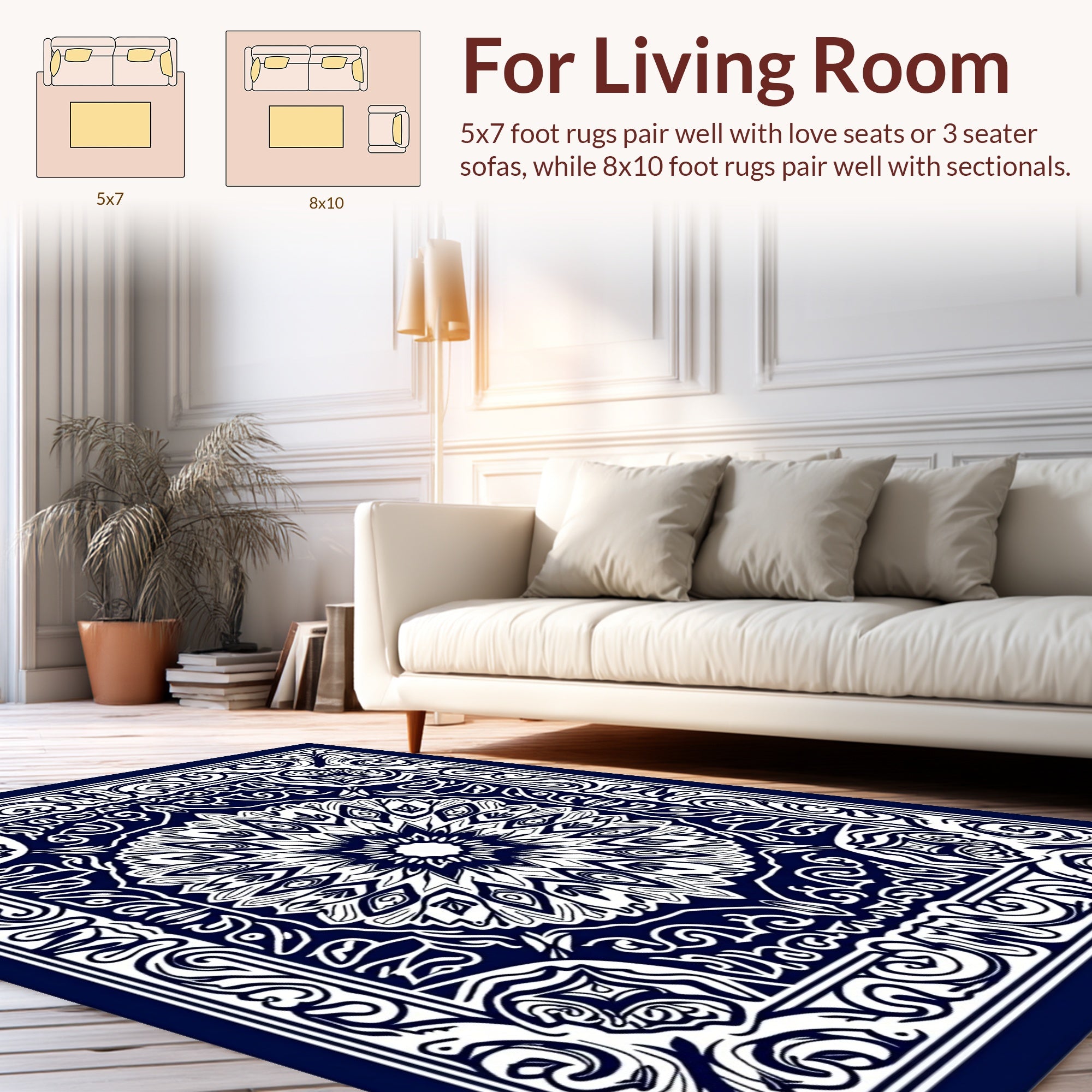 Dark Blue Intricate Floral Mandala Rug