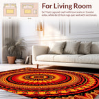 Vibrant Red Orange Sun Mandala Pattern Rug