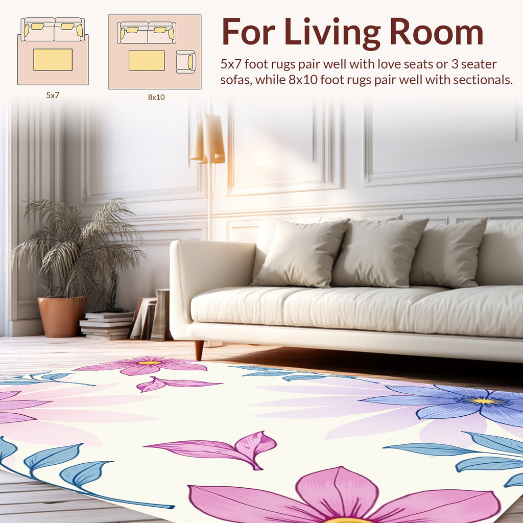 Whimsical Flower Leaf Pattern Rug