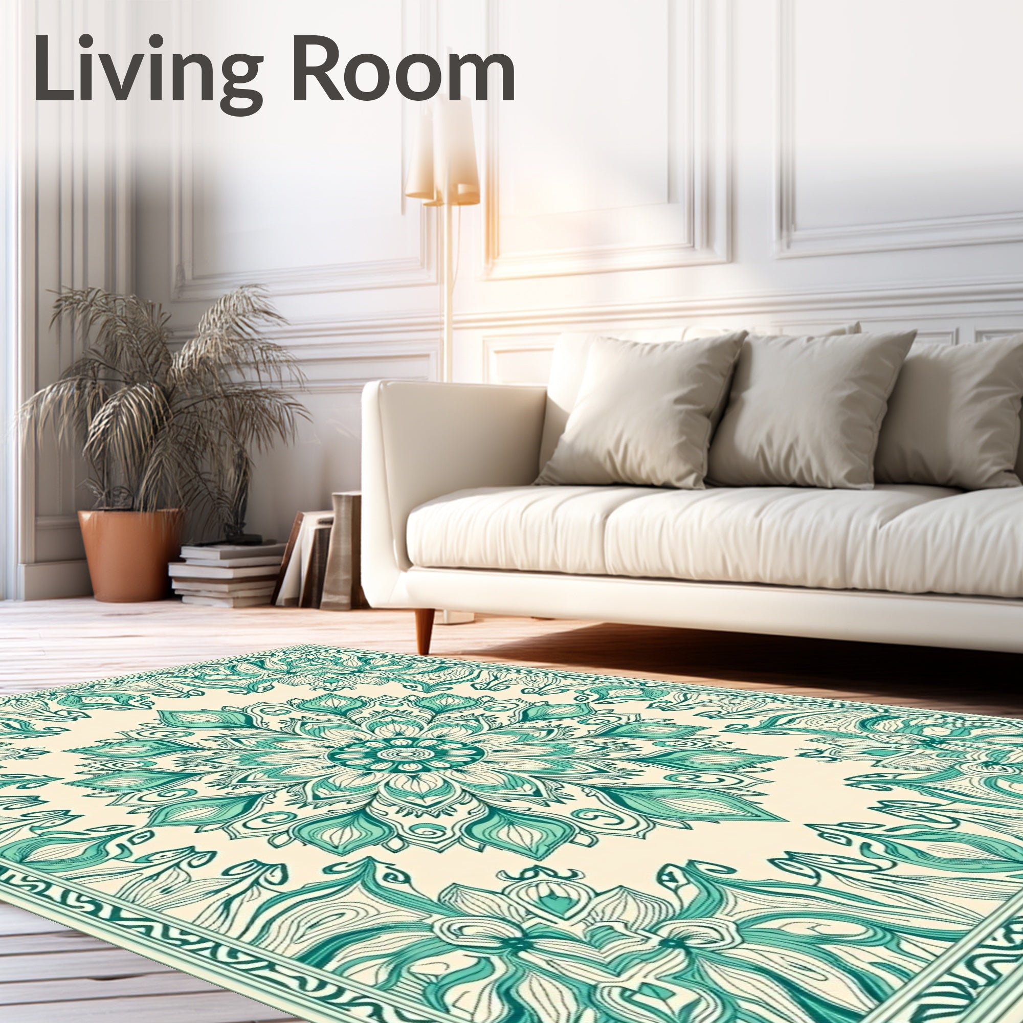 Emerald Mandala Floral Pattern Rug