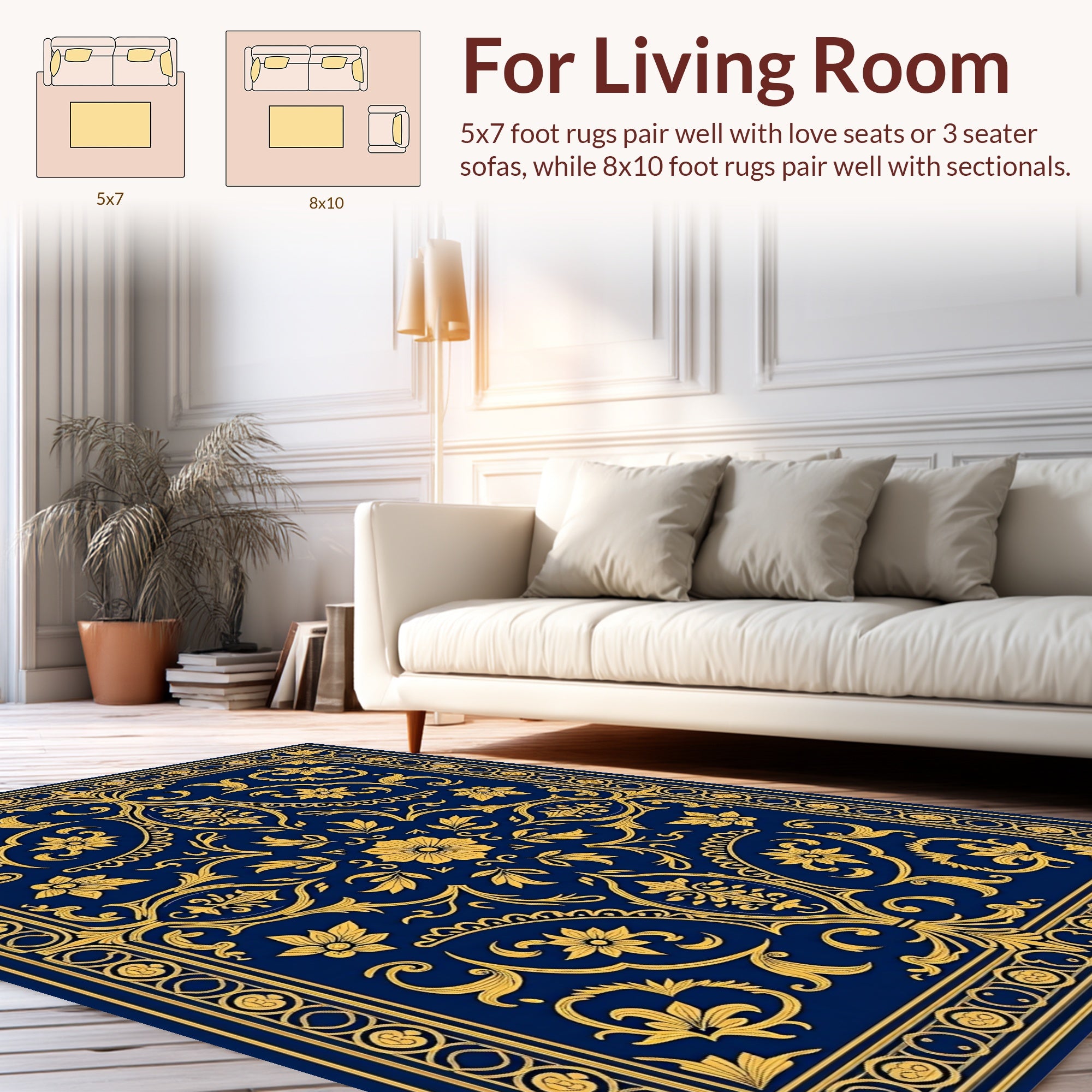 Classic Blue Yellow Elaborate Floral Rug