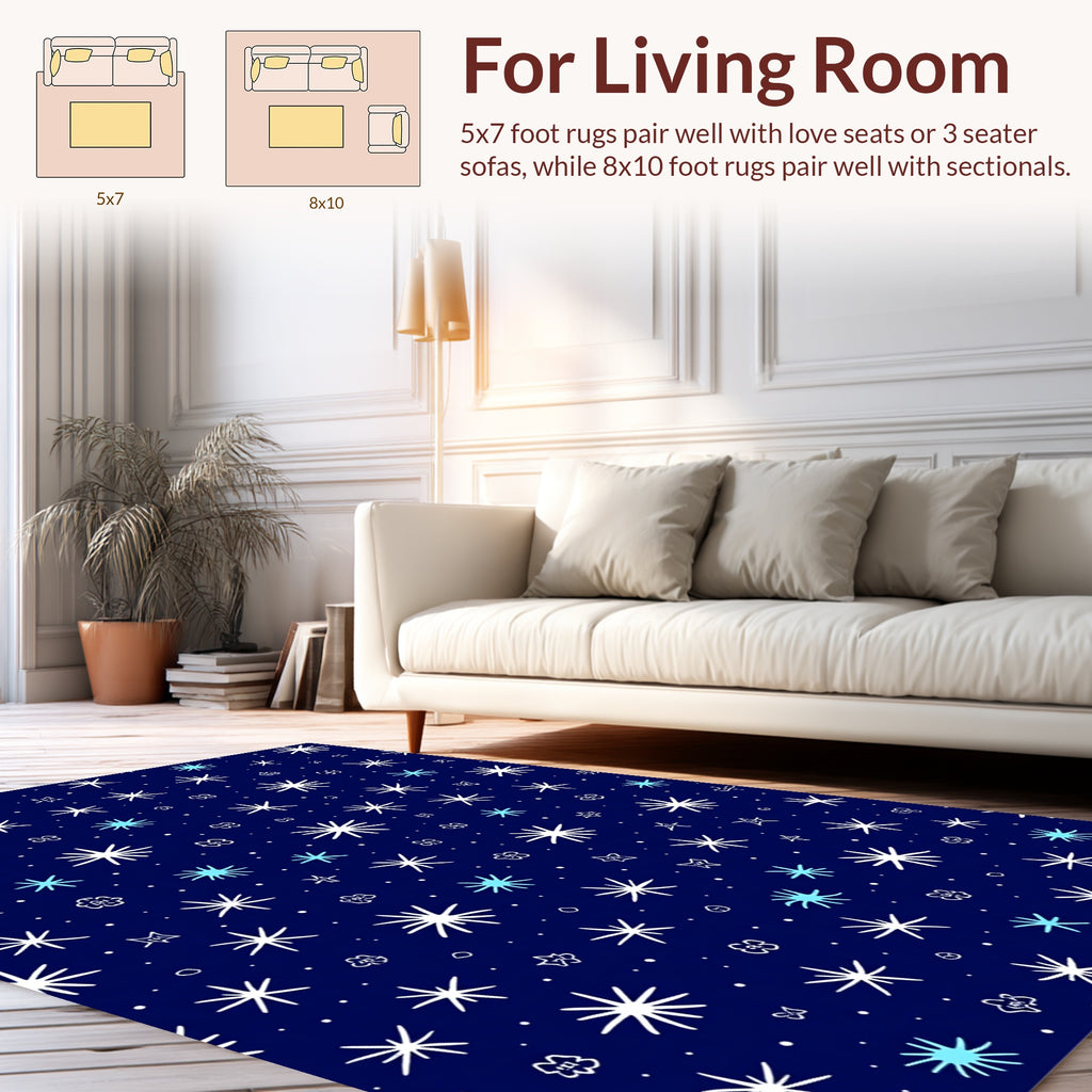 Whimsical Starburst Floral Night Sky Rug