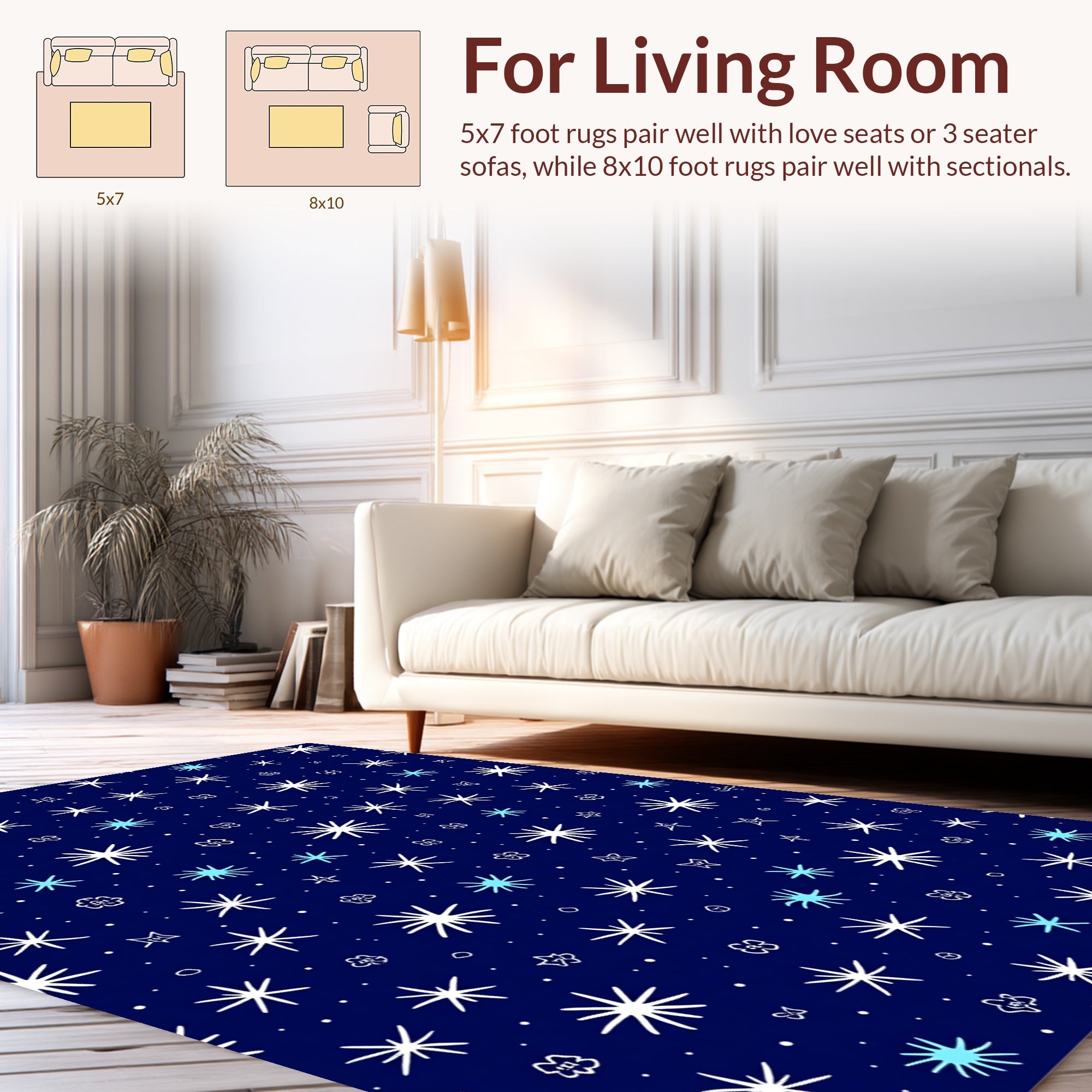 Whimsical Starburst Floral Night Sky Rug
