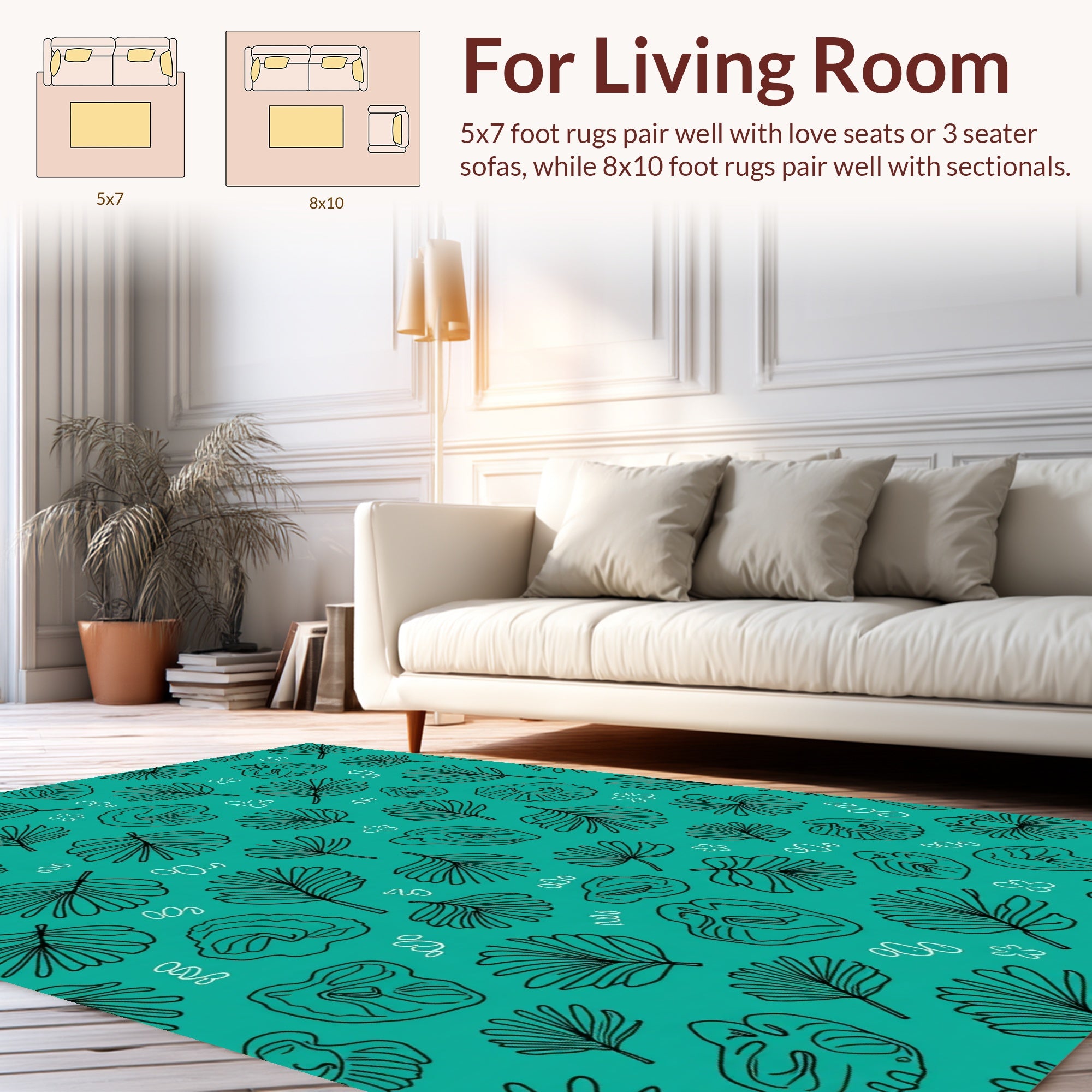 Tropical Leaf Shell Line Art Rug