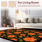Bold Orange Floral Pattern Rug