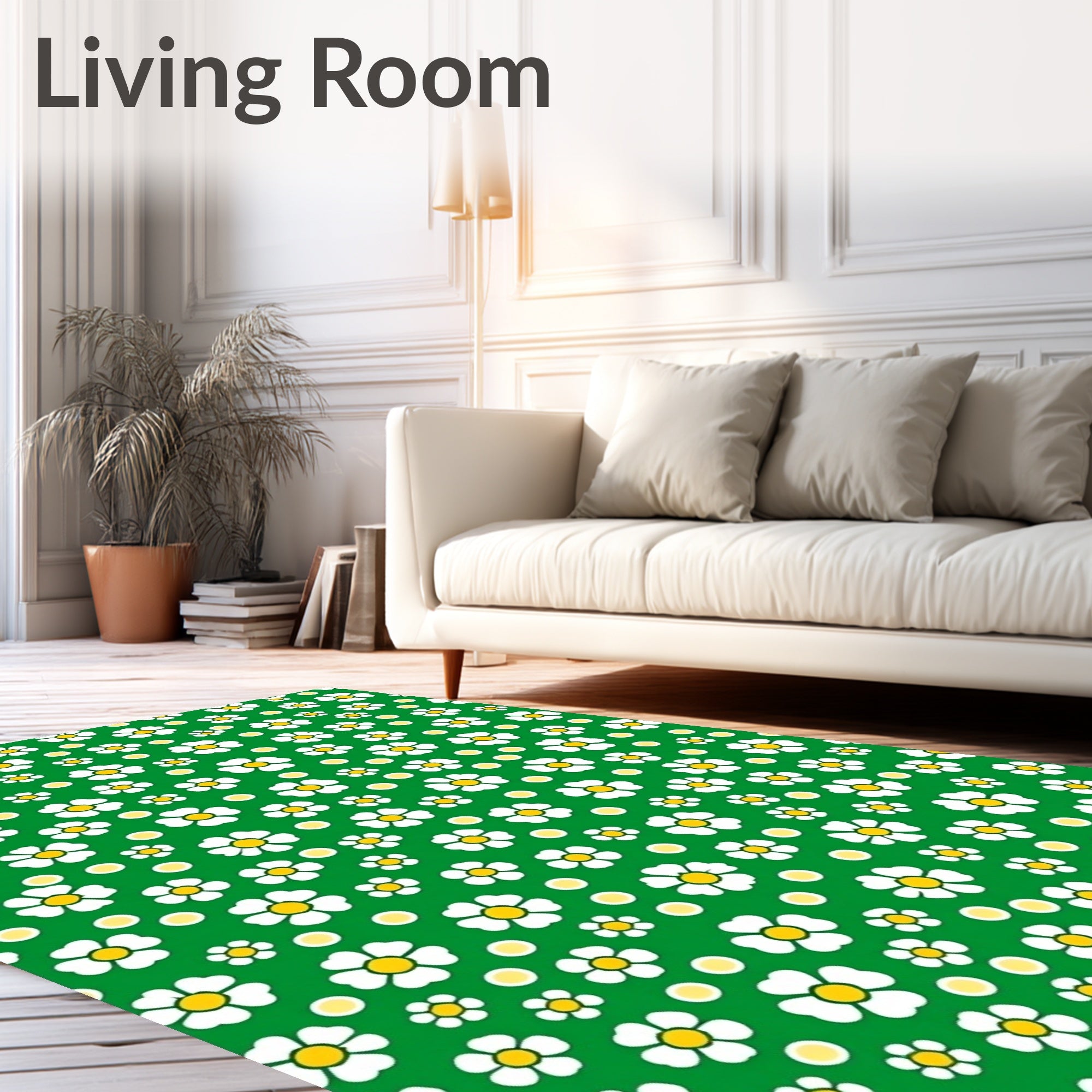 Whimsical White Daisy Meadow Rug
