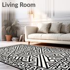 Intricate Black and White Geometric Maze Rug