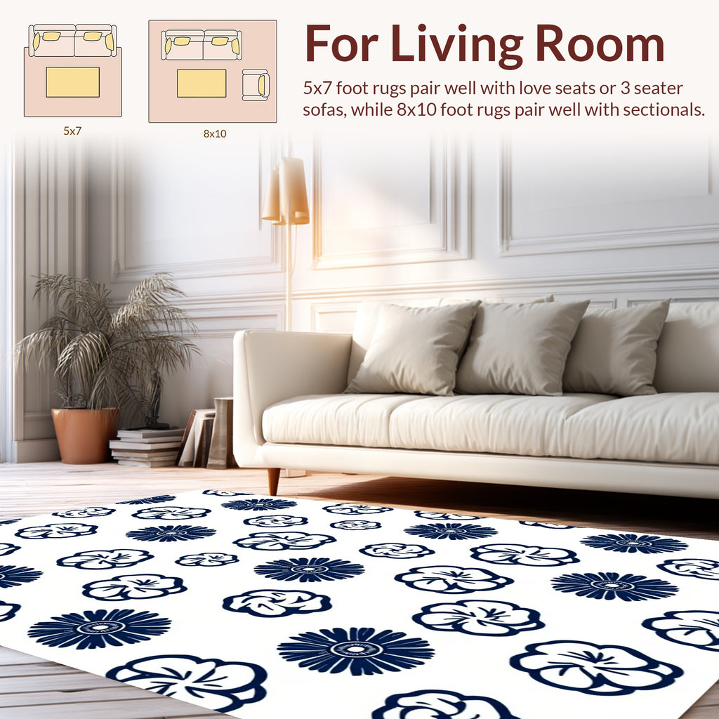 Classic Navy Floral Pattern Rug