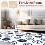 Classic Navy Floral Pattern Rug
