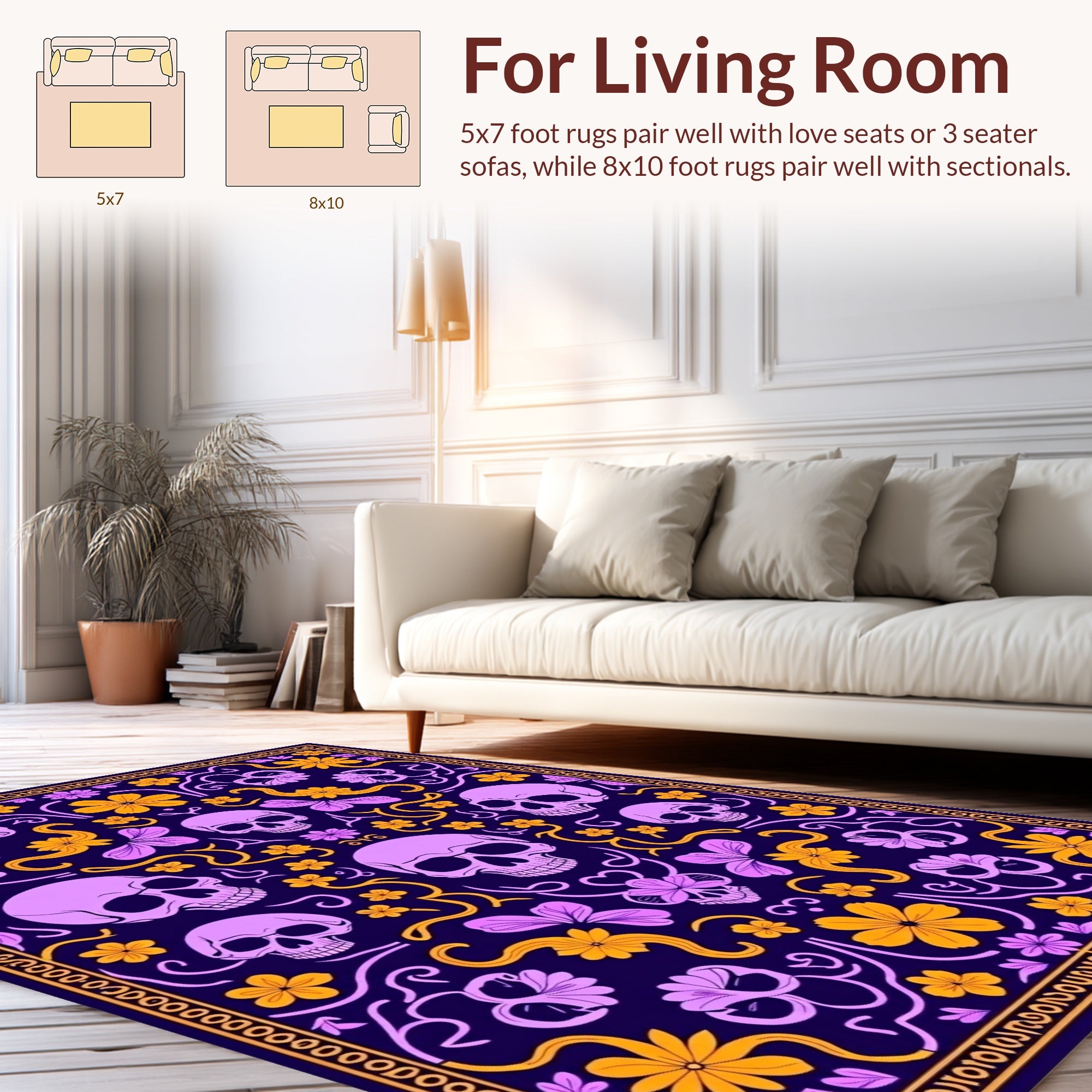 Skull Flower Floral Vine Design Rug
