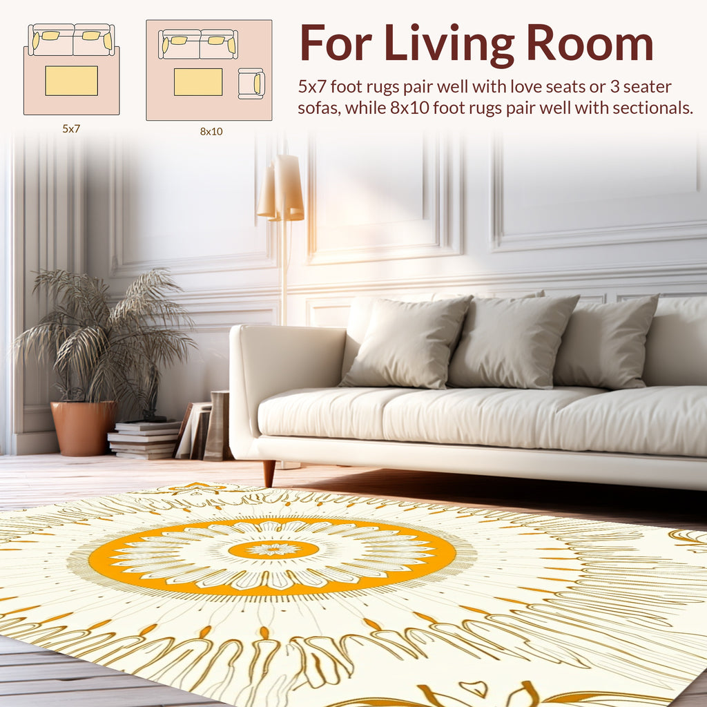 Golden Sunburst Mandala Design Rug