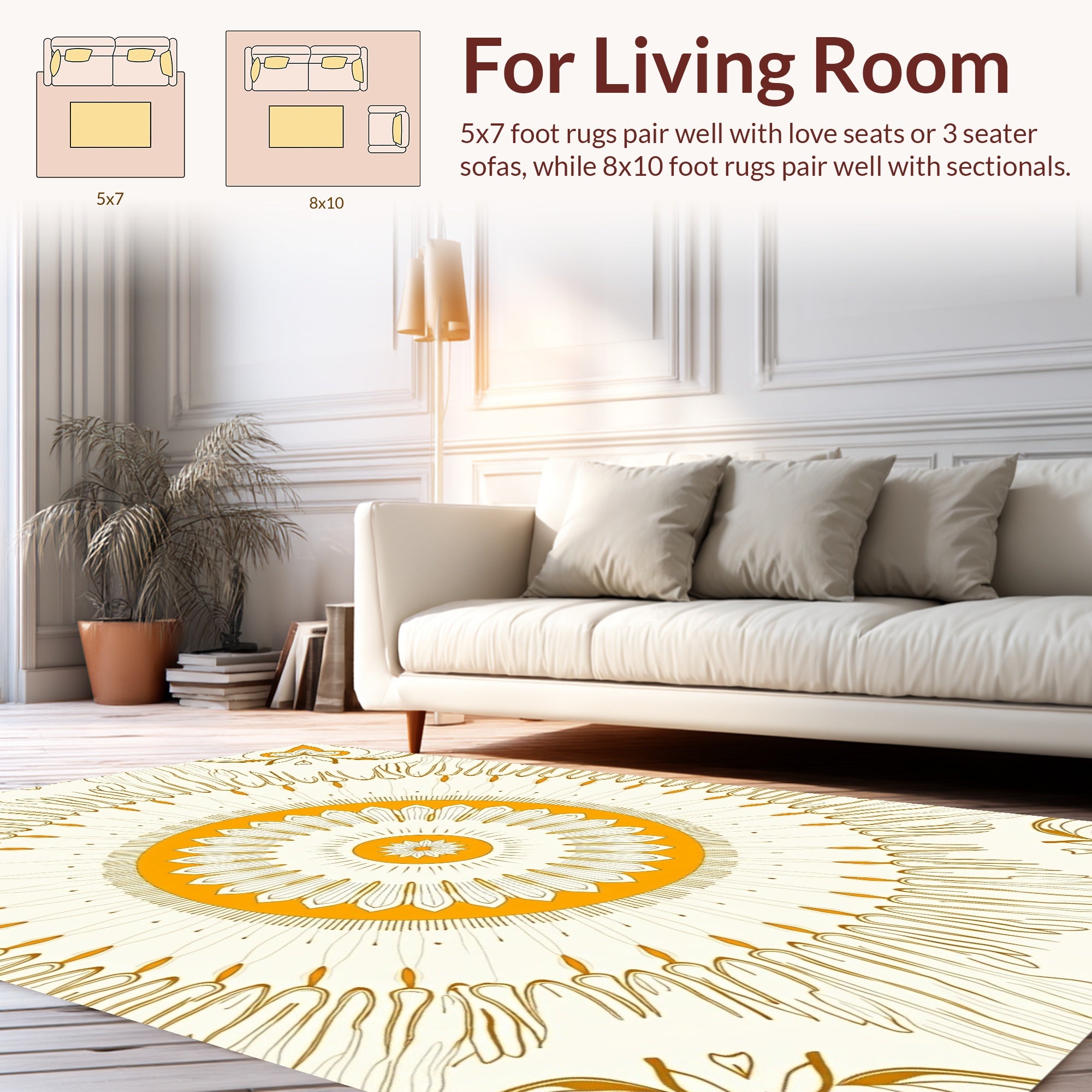 Golden Sunburst Mandala Design Rug
