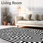 Black White Maze Lines Rug