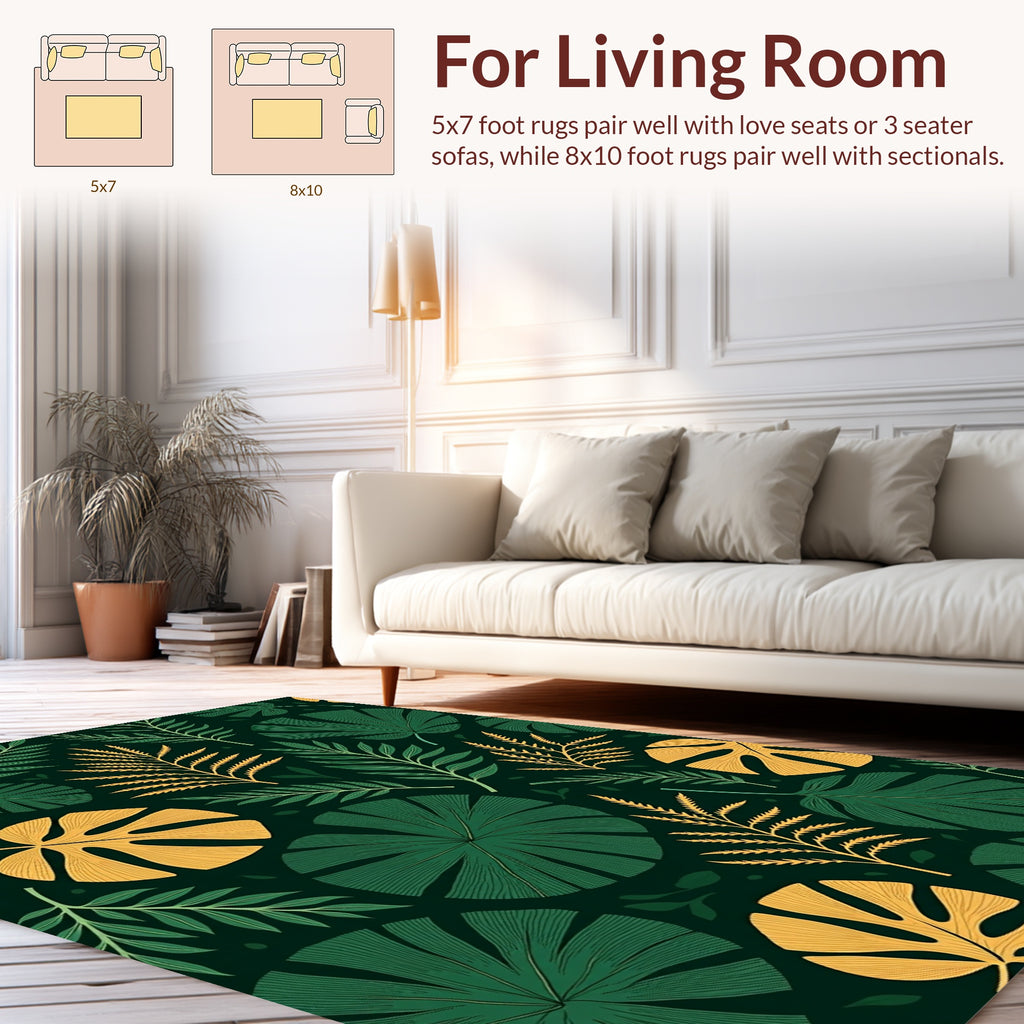 Emerald Yellow Tropical Leaf Pattern Rug