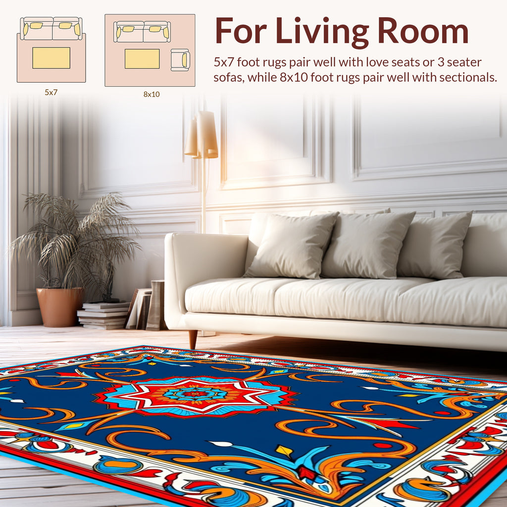 Vibrant Geometric Floral Medallion Design Rug