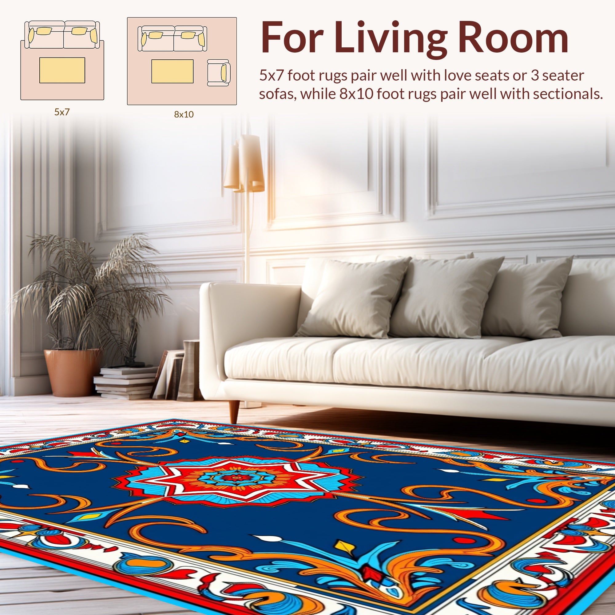 Vibrant Geometric Floral Medallion Design Rug