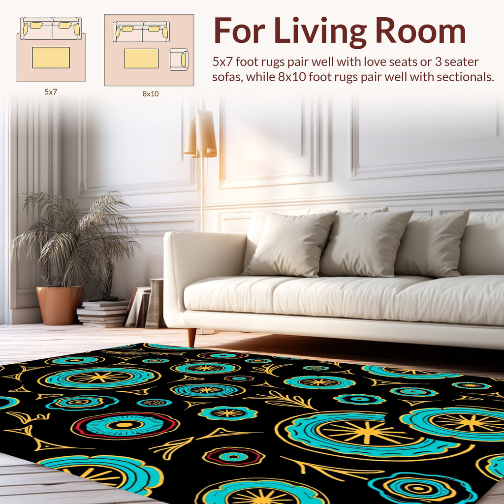 Turquoise Floral Pattern Design Rug