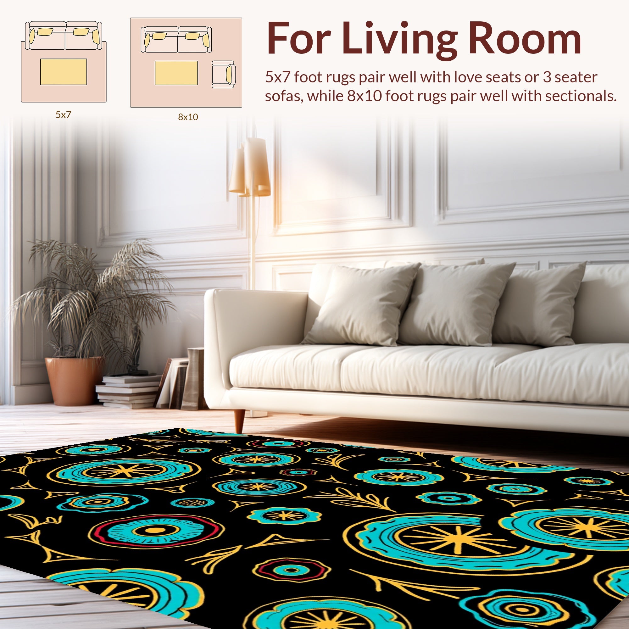 Turquoise Floral Pattern Design Rug