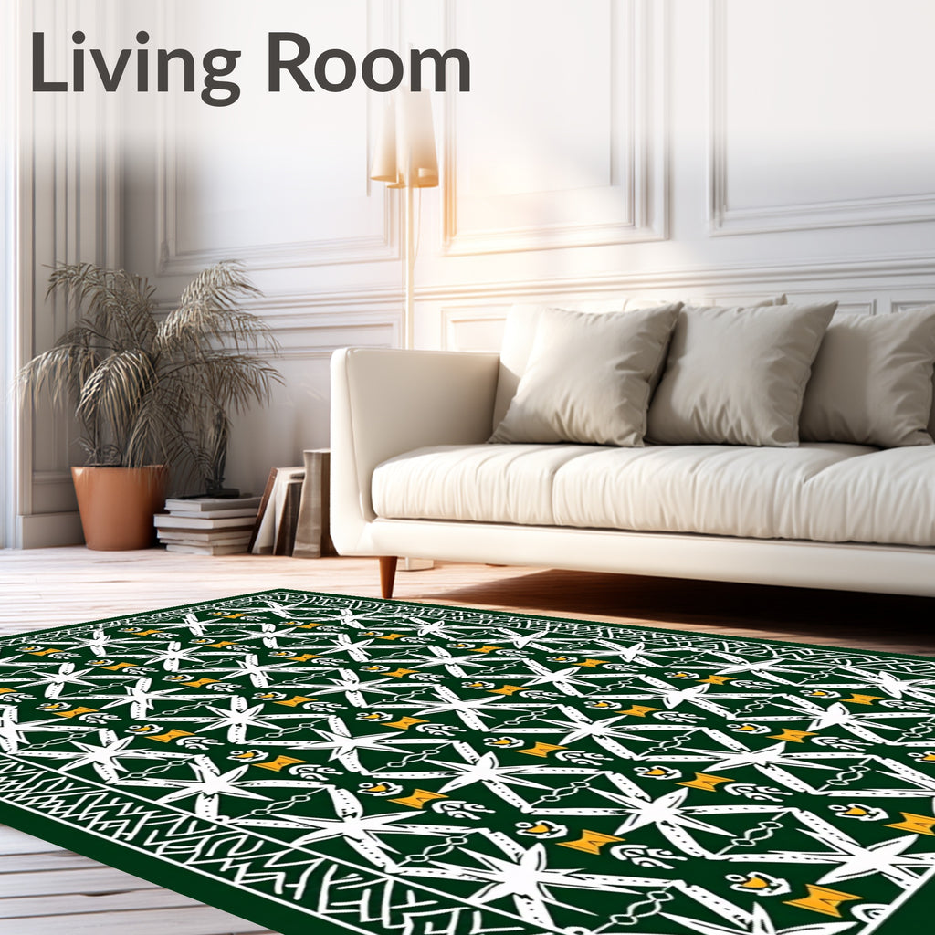 Emerald White Star Geometric Border Rug