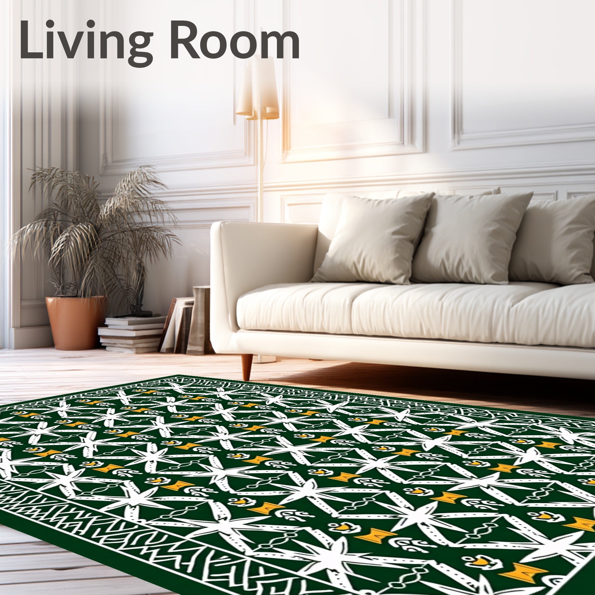 Emerald White Star Geometric Border Rug