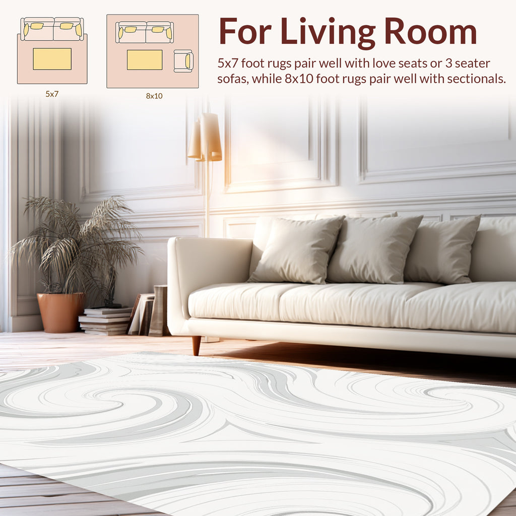 Abstract Swirls Gray and White Design Rug