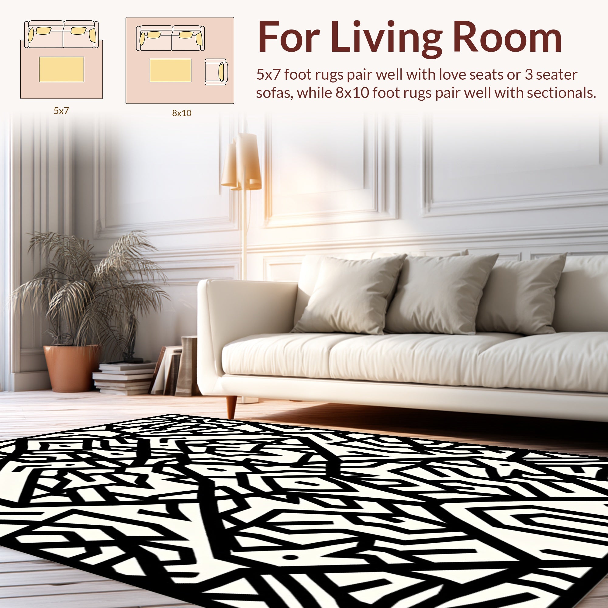 Bold Black Geometric Abstract Rug