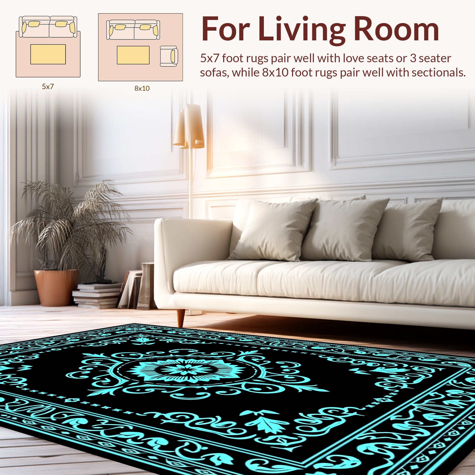 Intricate Turquoise Floral Medallion Pattern Rug