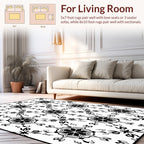 Elegant Black White Floral Motif Rug