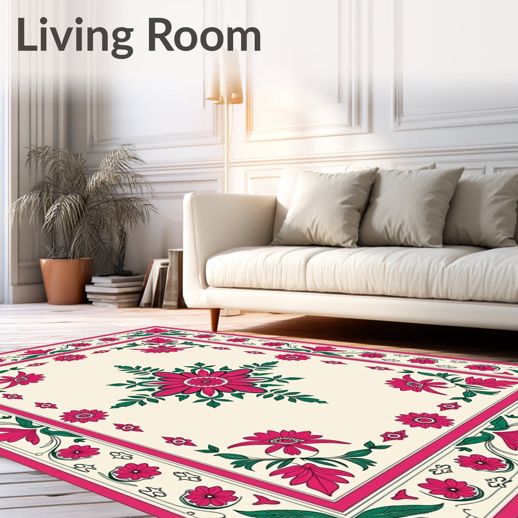 Crimson Floral Garland Border Rug