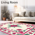 Crimson Floral Garland Border Rug