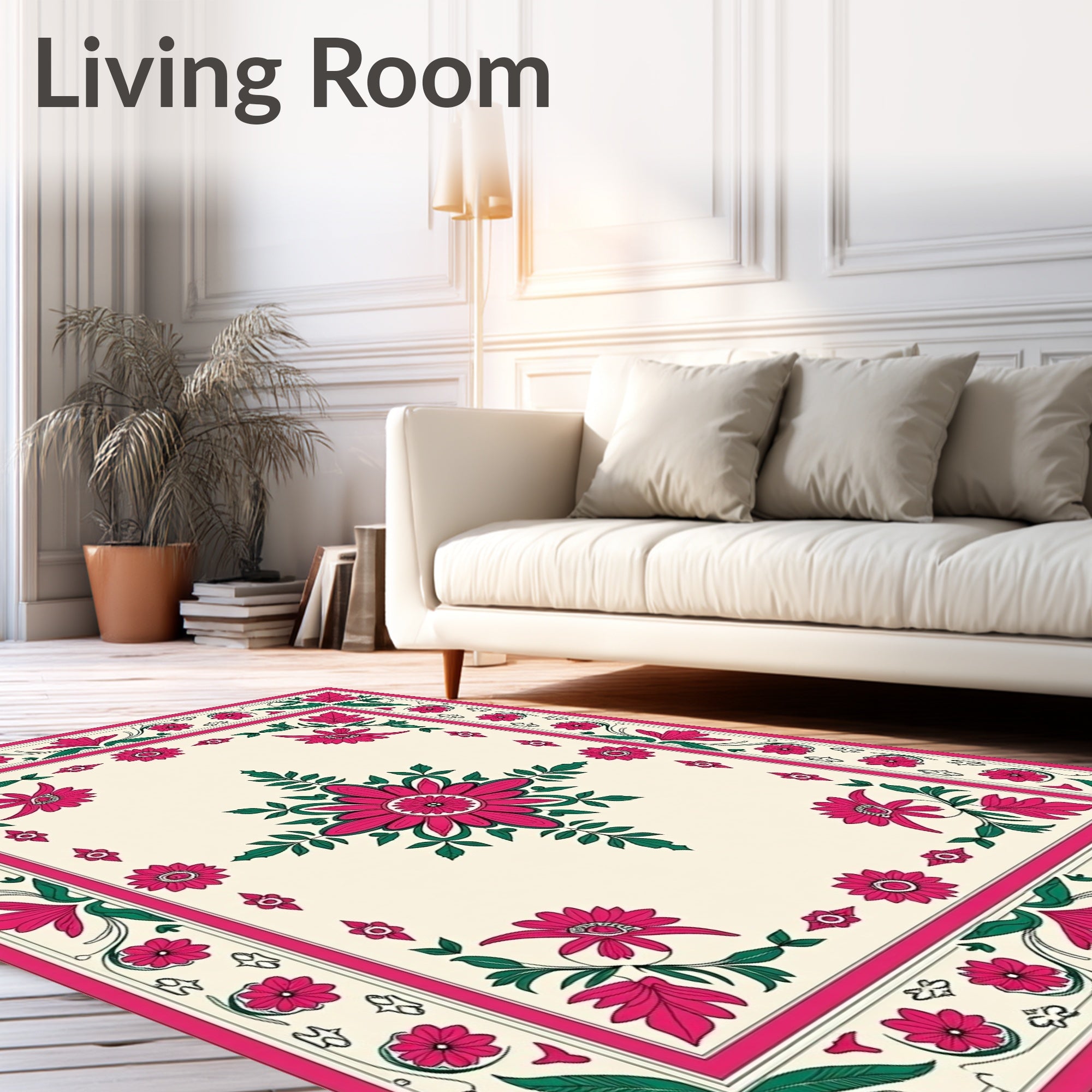 Crimson Floral Garland Border Rug