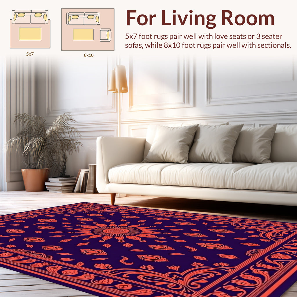 Ornate Floral Sunburst Pattern Rug