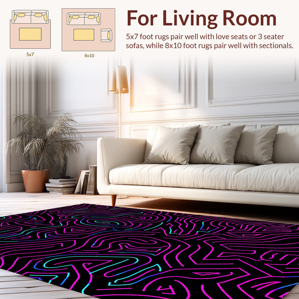 Vibrant Neon Lines Abstract Pattern Rug