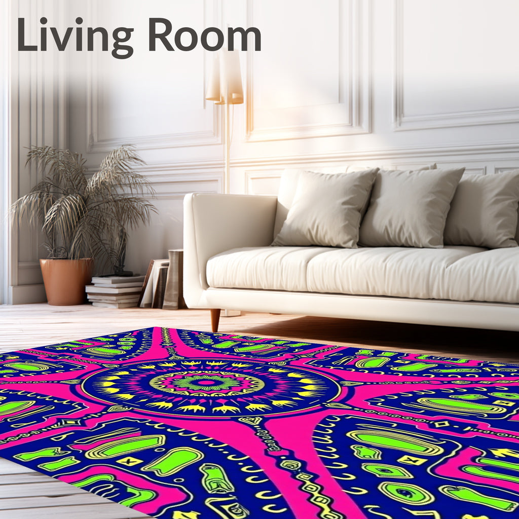 Vibrant Pink Blue Green Mandala Kaleidoscope Rug