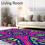 Vibrant Pink Blue Green Mandala Kaleidoscope Rug