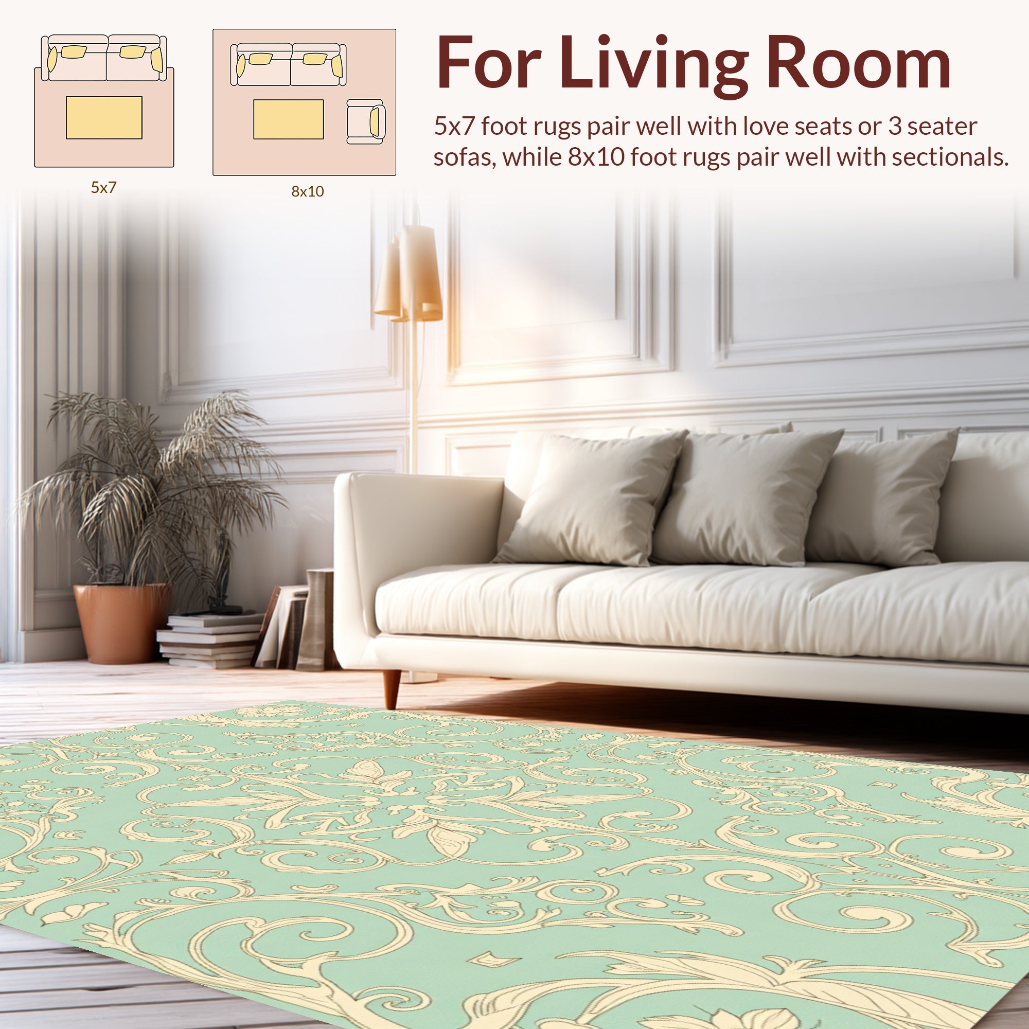 Elegant Cream Swirl Floral Pattern Rug