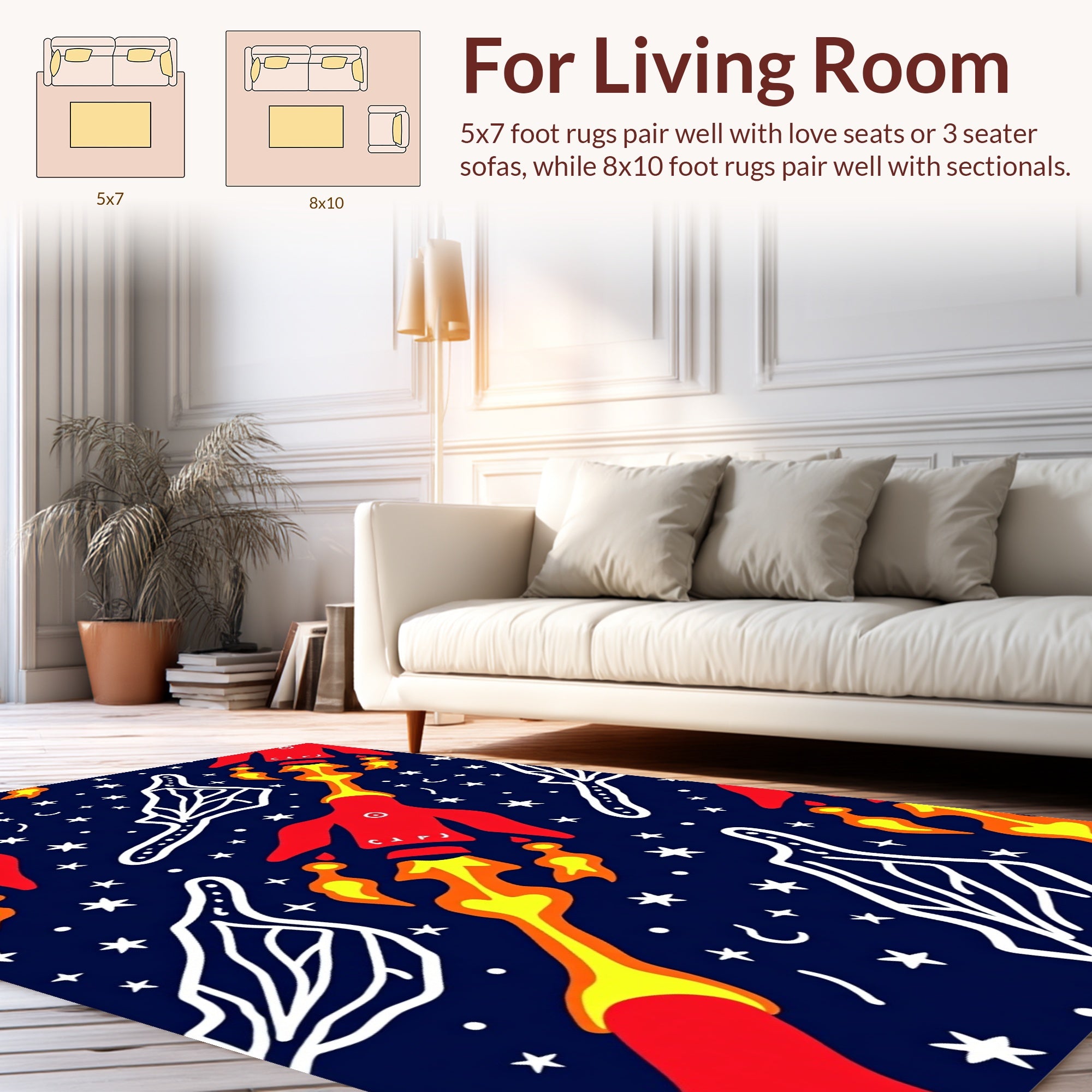 Space Rockets Stars Pattern Rug