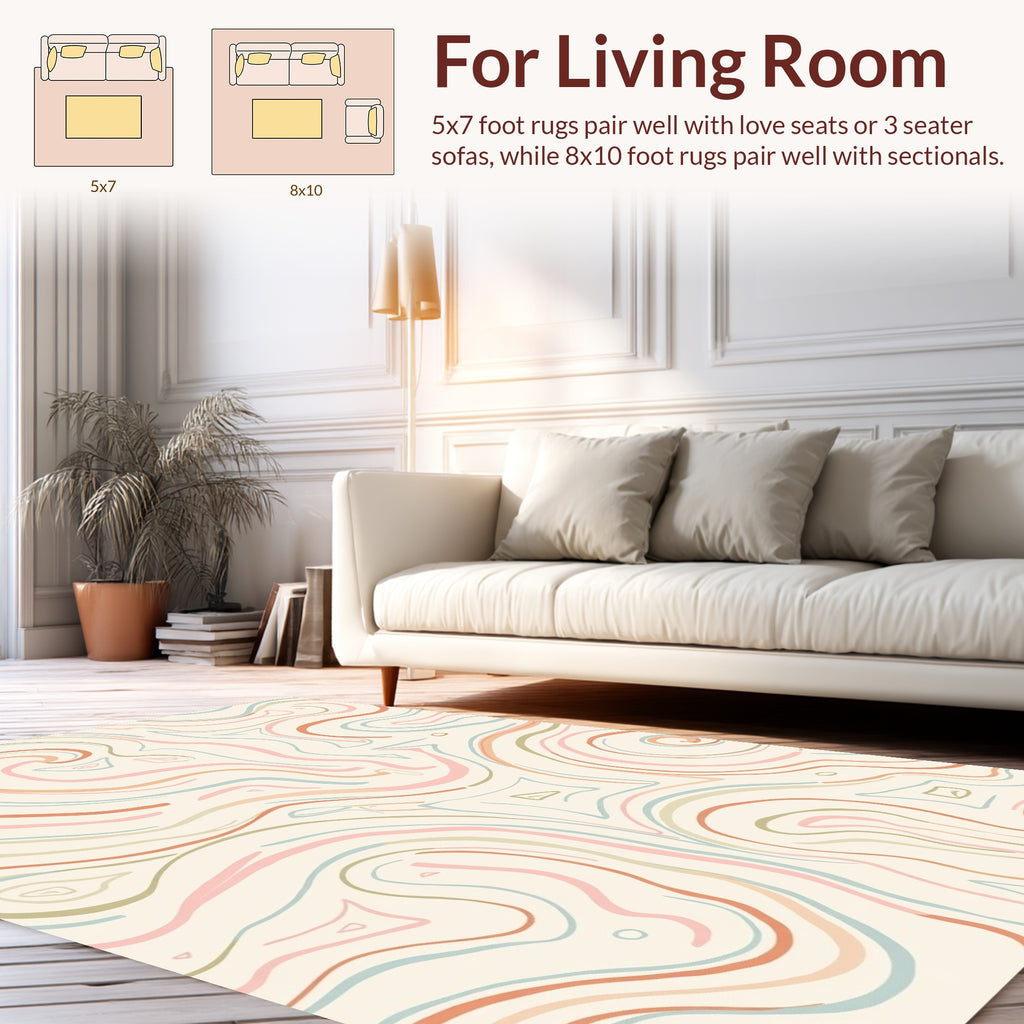 Pastel Swirls with Abstract Shapes Pattern Rug