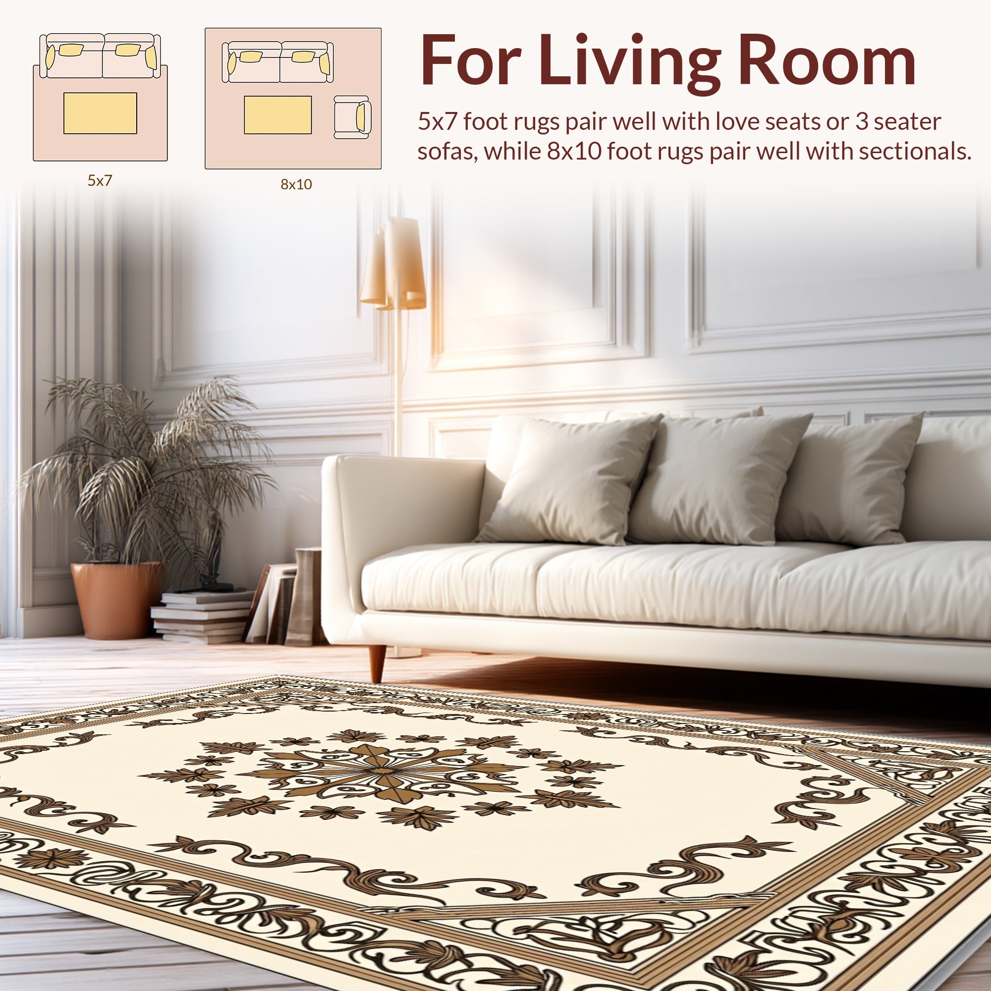 Detailed Floral Inlay Pattern Rug