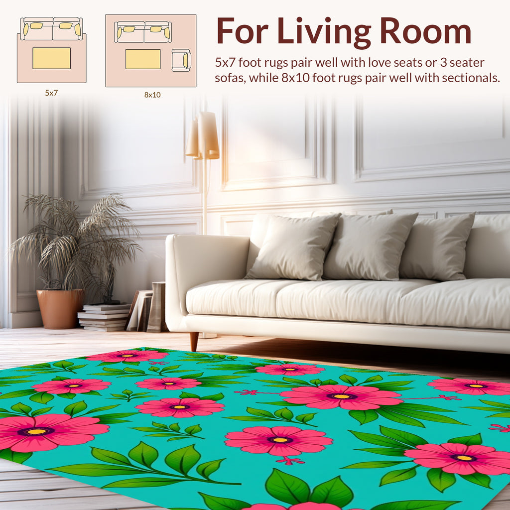 Bright Tropical Pink Floral Pattern Rug