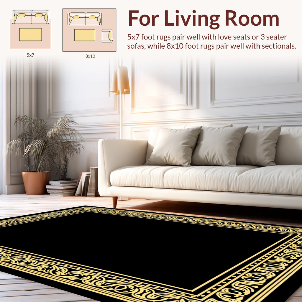 Ornate Gold Vintage Scroll Pattern Rug