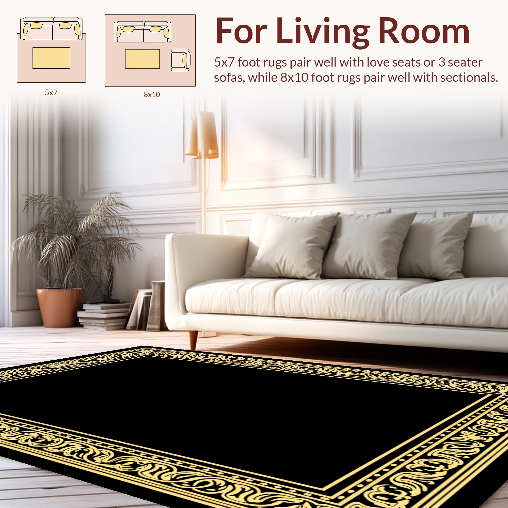 Ornate Gold Vintage Scroll Pattern Rug