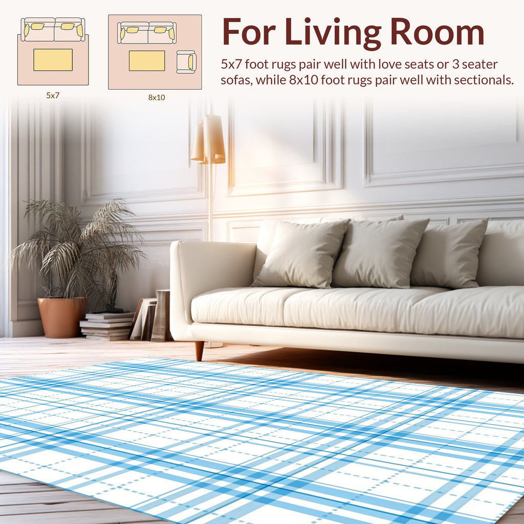 Classic Blue Plaid Pattern Rug