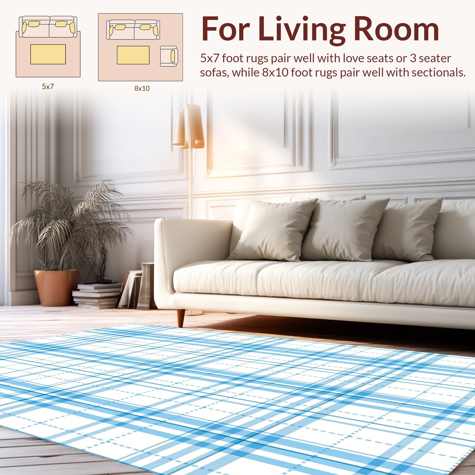 Classic Blue Plaid Pattern Rug