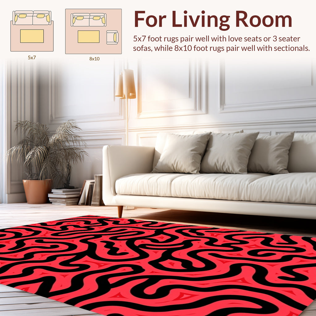 Bold Red Black Wavy Lines Rug