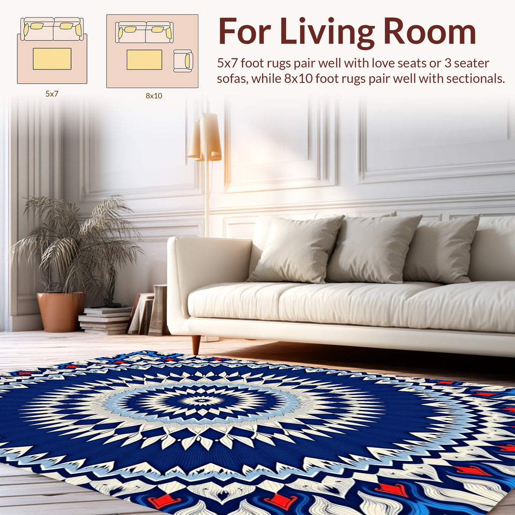Intricate Blue Floral Mandala Design Rug