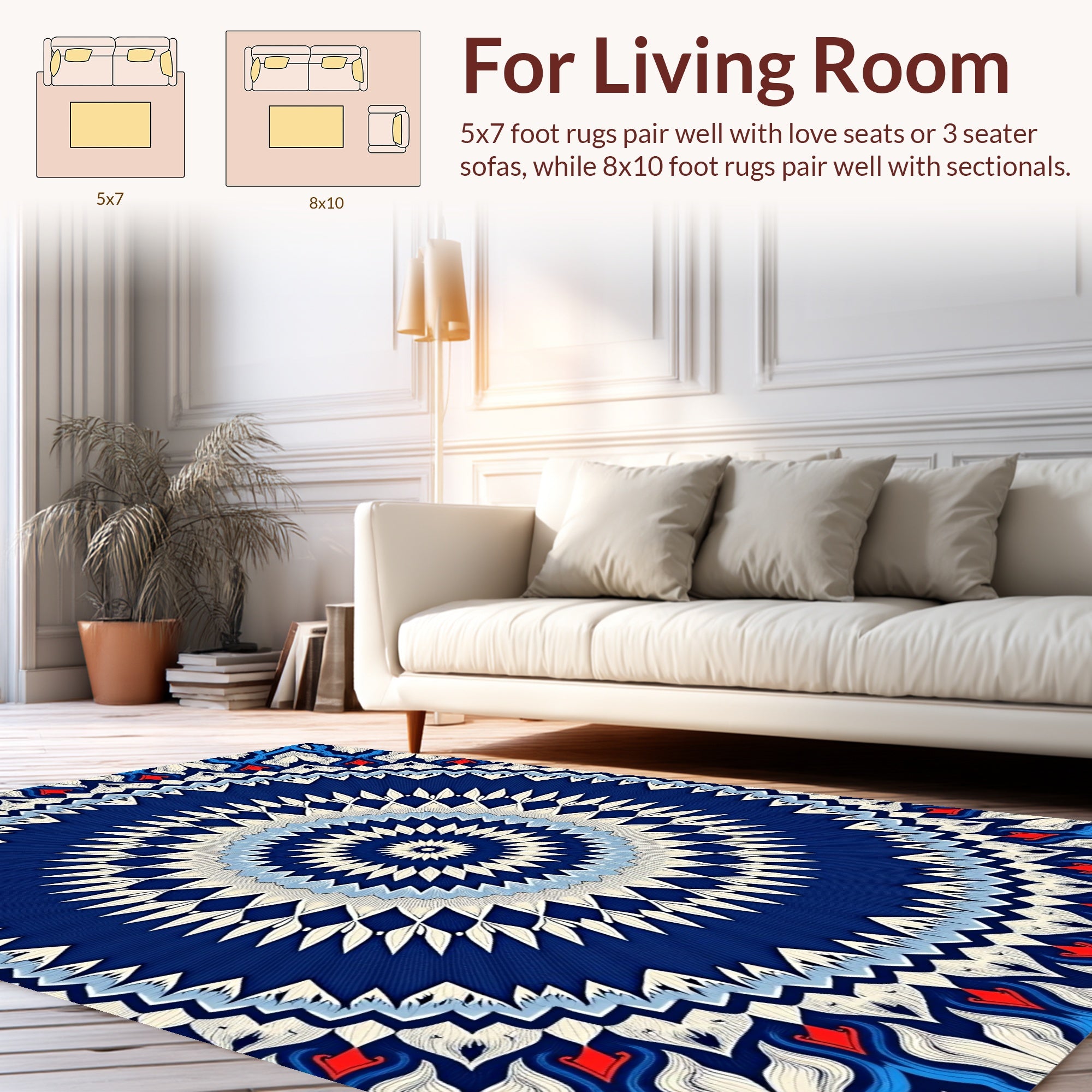 Intricate Blue Floral Mandala Design Rug