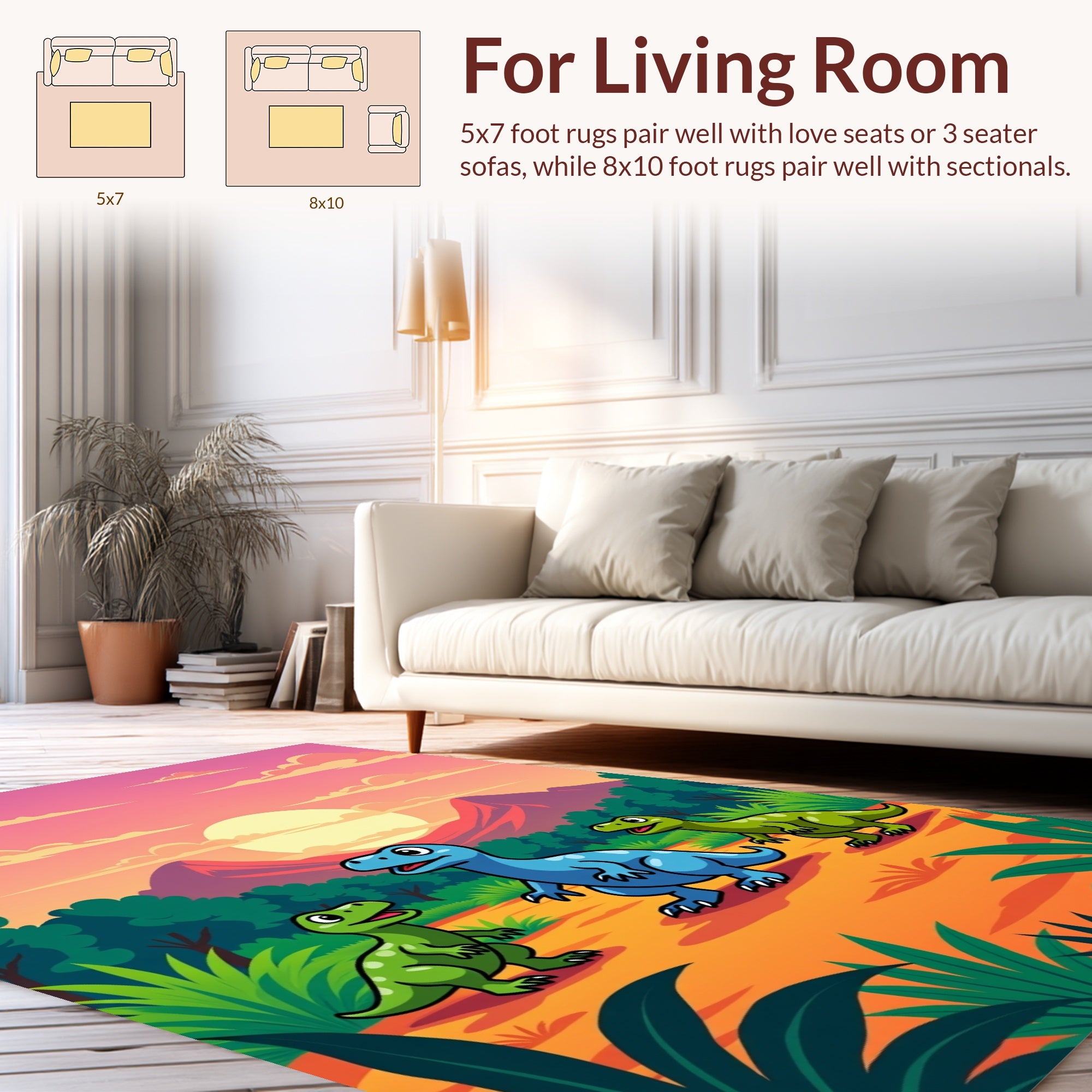 Cute Dinosaur Landscape Scene Rug